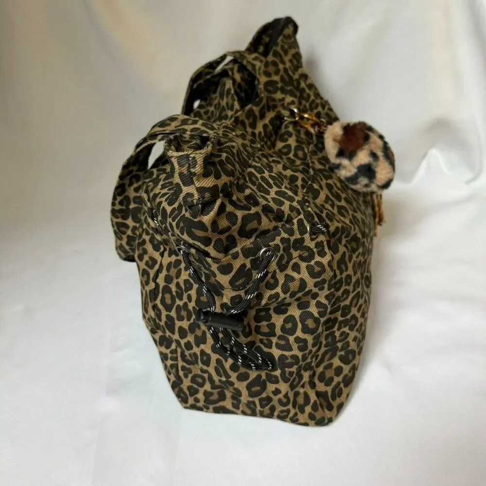 Large Leopard Print Tote Bag w/ Plush Keychain Pendant